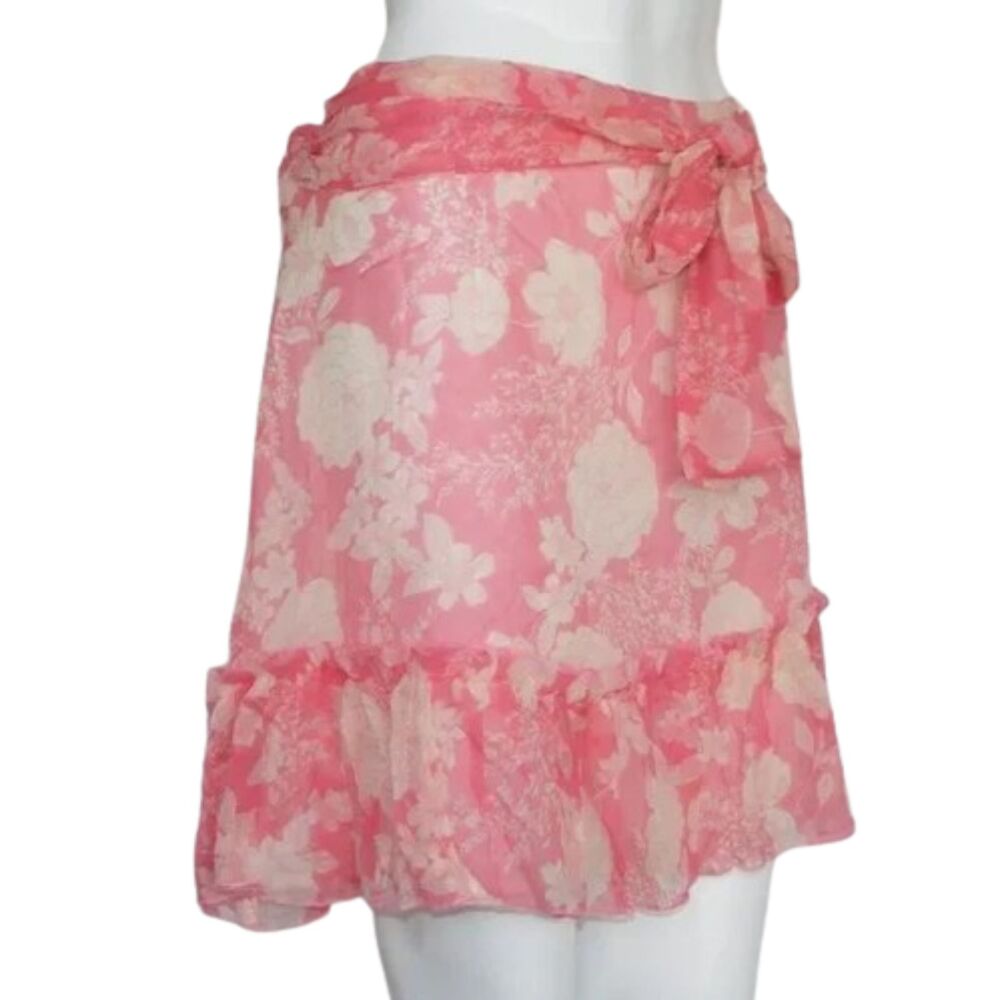 JOIE Silk Skirt, 6, Pink Floral, Sash belt, Ruffle, Side Zipper - Picture 2 of 11